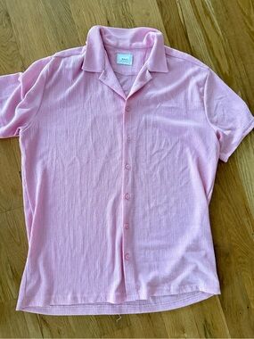 envy Light Pink /White/tan Short-Sleeve Button-Down Camp Shirt